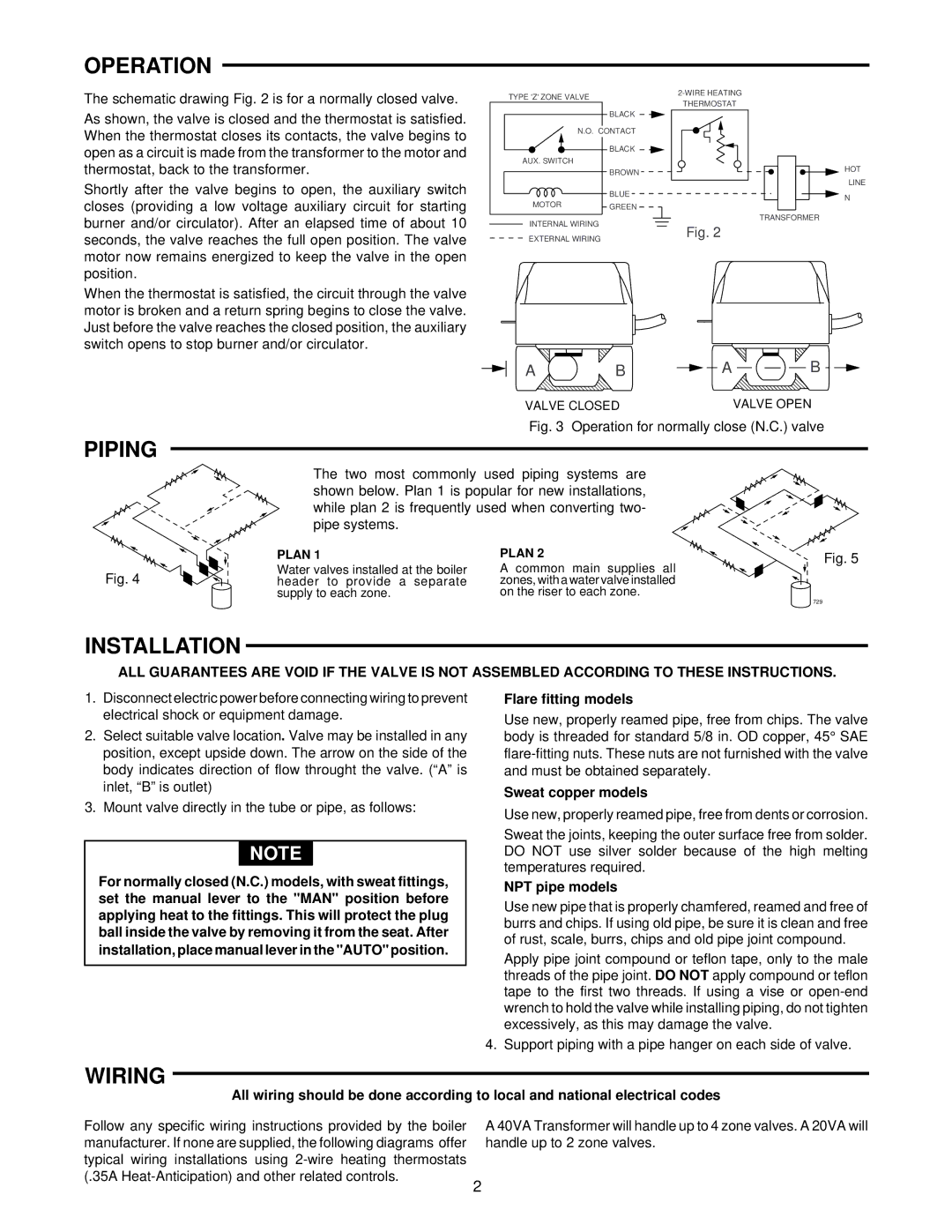 White Rodgers 37-6334a installation instructions Operation, Piping, Installation, Wiring 