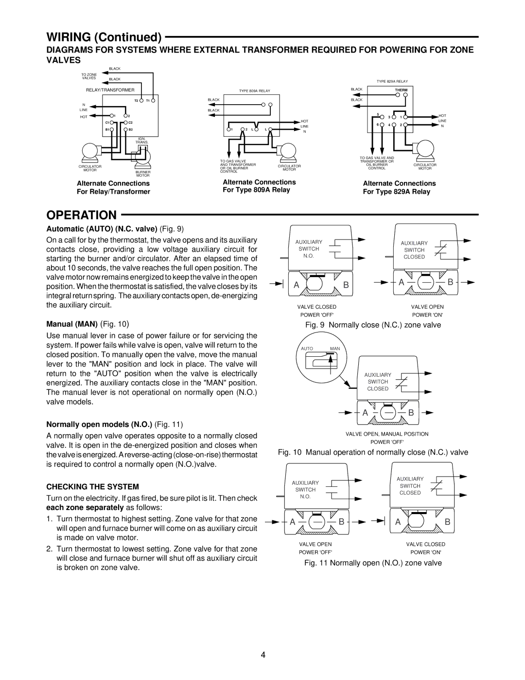 White Rodgers 37-6334a Wiring, Automatic Auto N.C. valve Fig, Manual MAN Fig, Normally open models N.O. Fig 