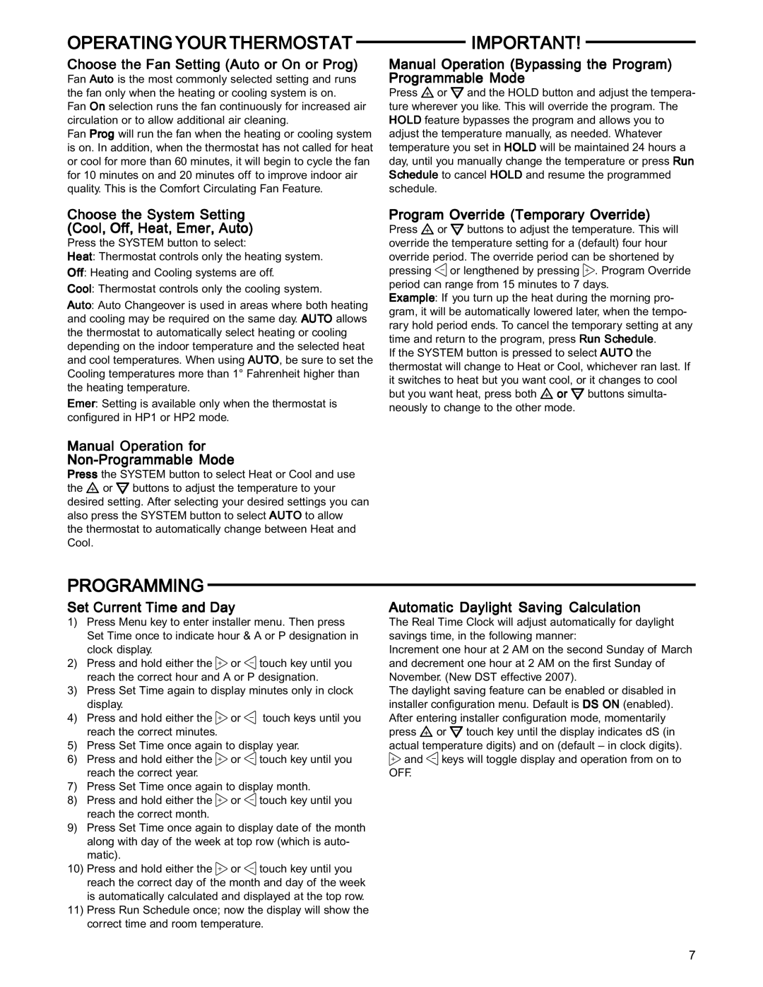 White Rodgers 37-6753B specifications Operating Your Thermostat, Programming 