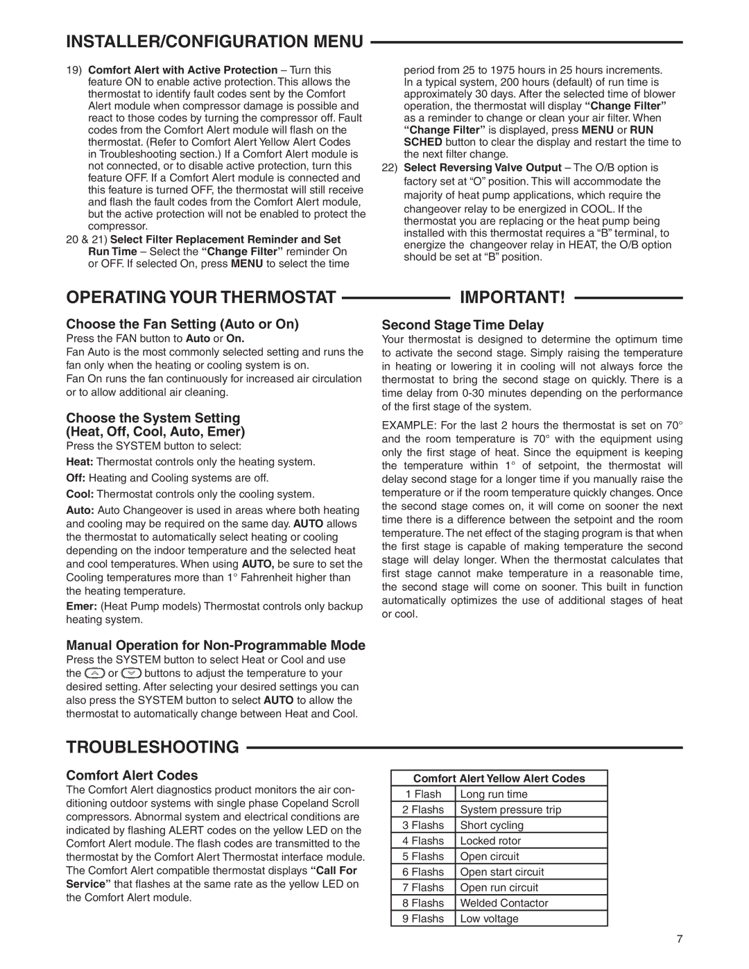 White Rodgers 37-7237A specifications Operating Your Thermostat, Troubleshooting 