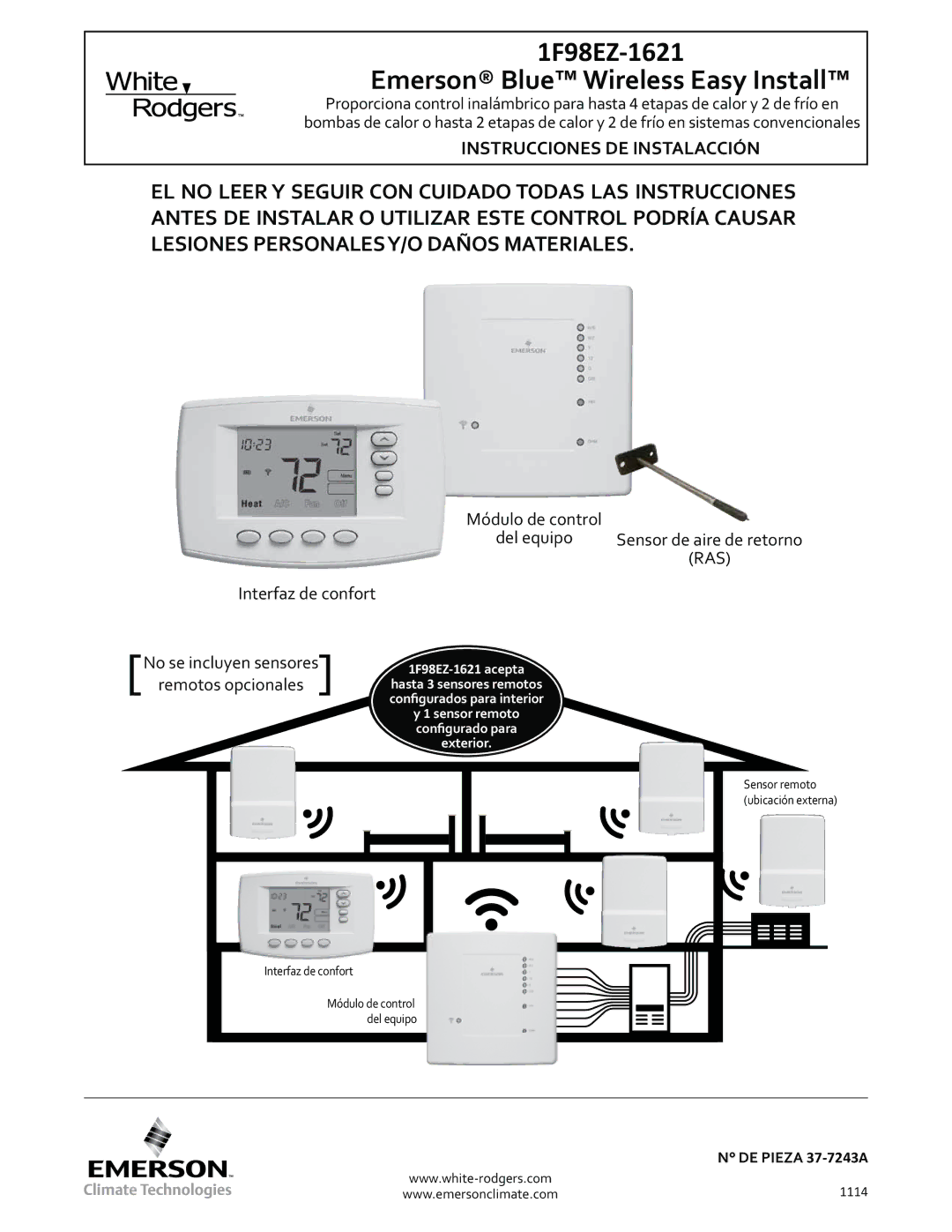 White Rodgers 37-7243A manual Emerson Blue Wireless Easy Install 