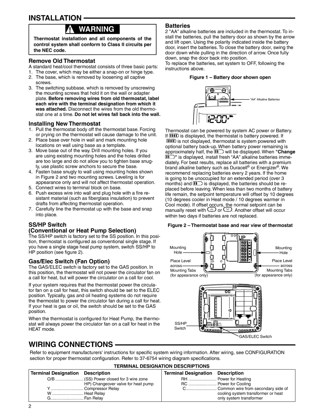 White Rodgers 37-7248A specifications Installation, Wiring Connections 