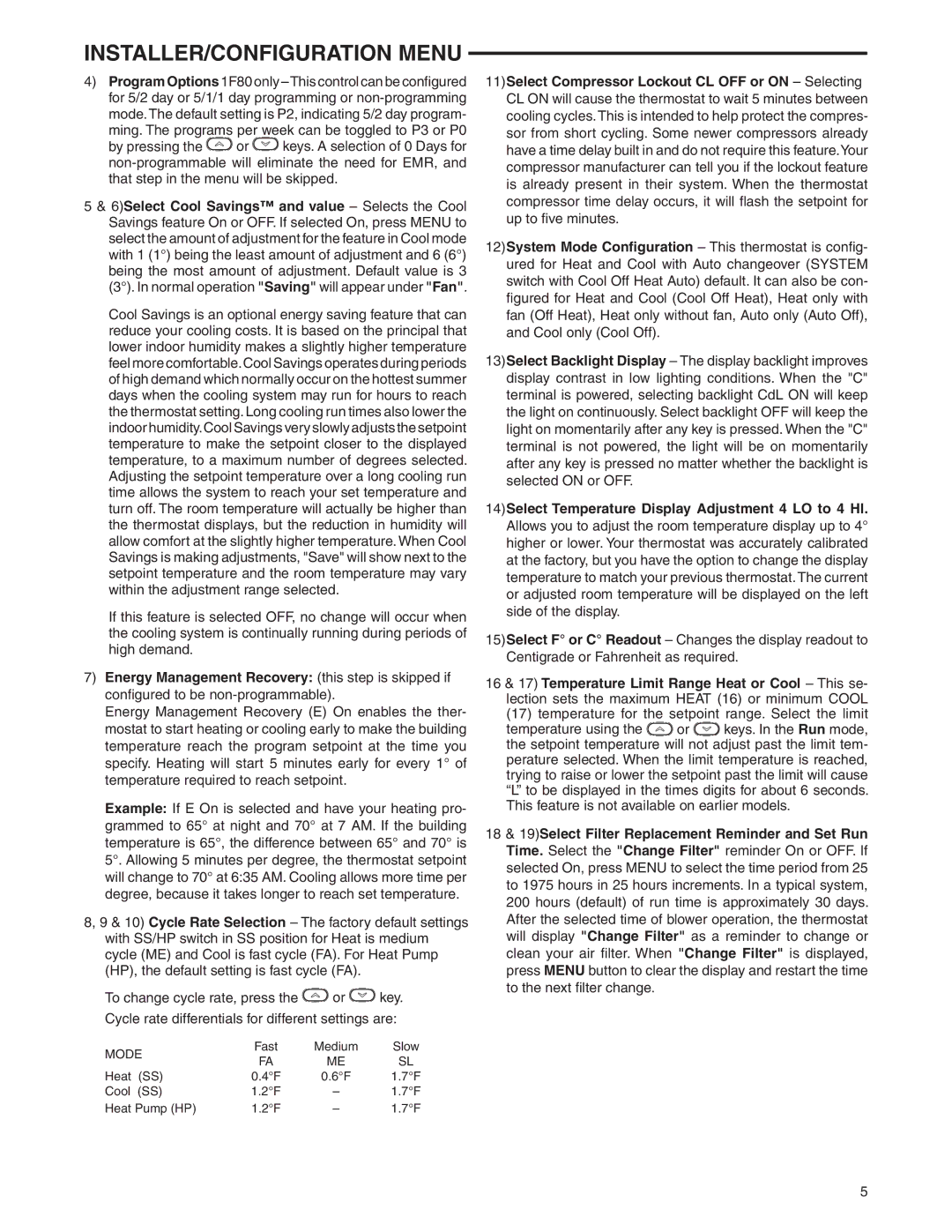 White Rodgers 37-7248A specifications Mode 