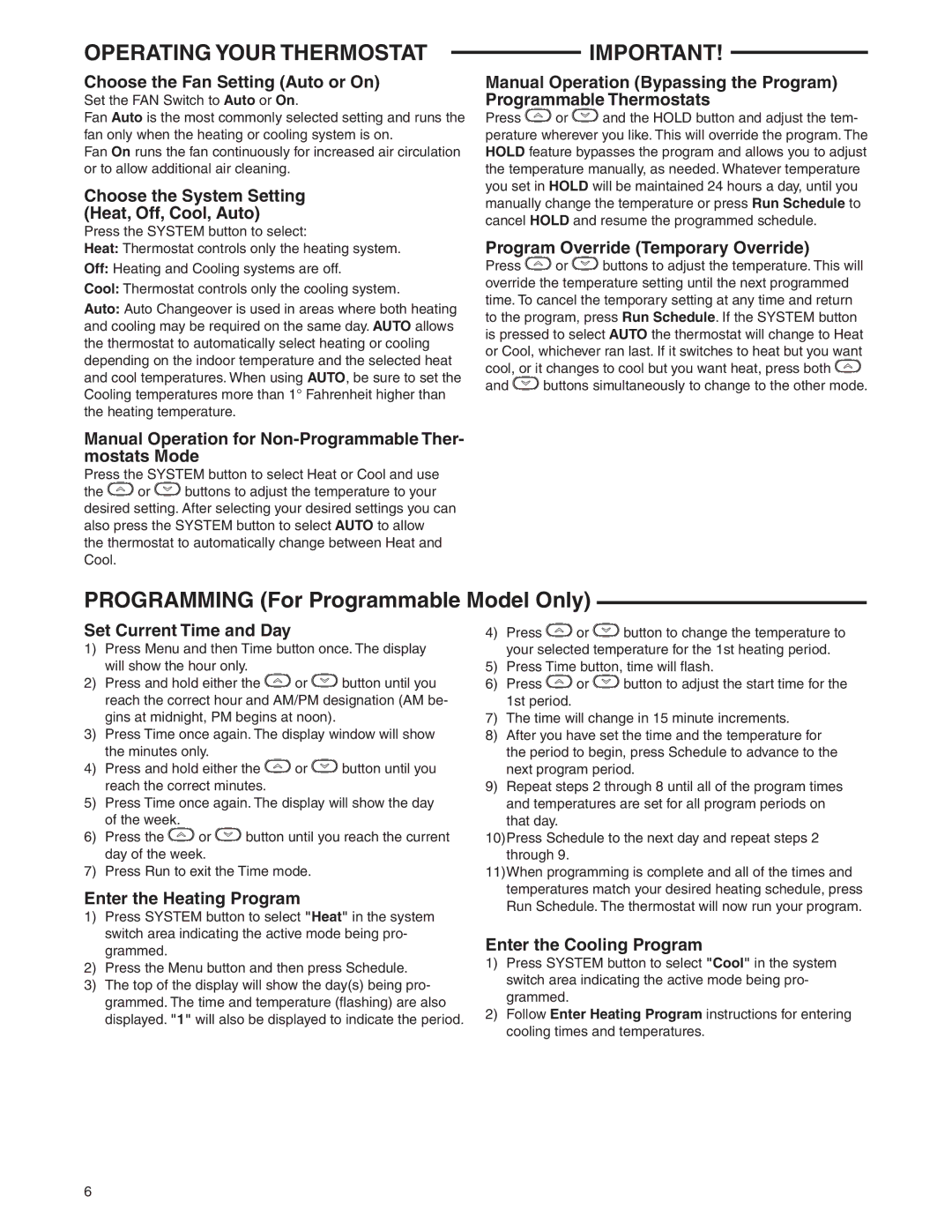 White Rodgers 37-7248A specifications Operating Your Thermostat 