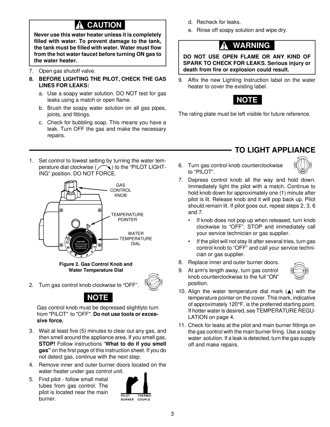 White Rodgers 37C72U installation instructions To Light Appliance, Before Lighting the PILOT, Check the GAS Lines for Leaks 