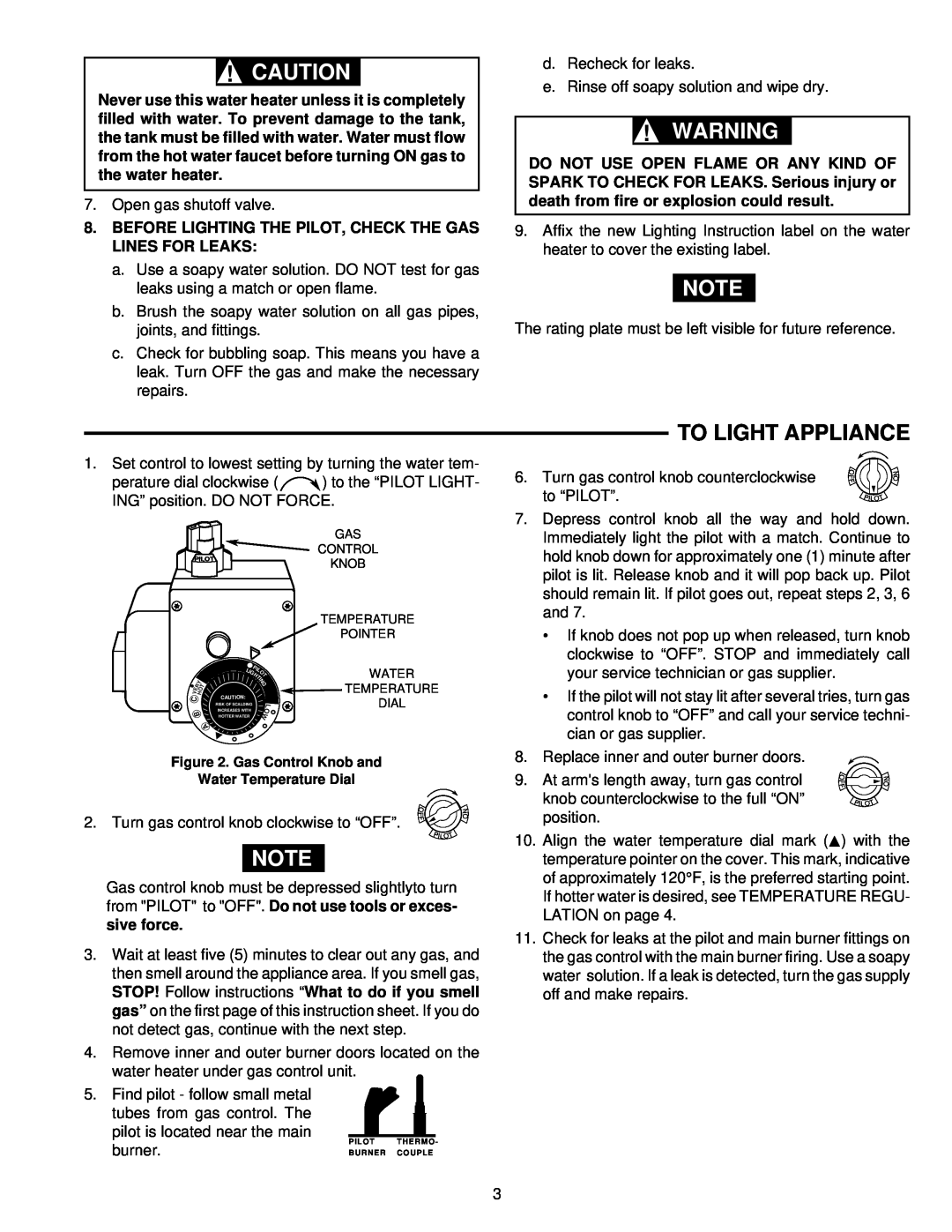 White Rodgers 37C72U installation instructions To Light Appliance, Turn gas control knob clockwise to “OFF” 