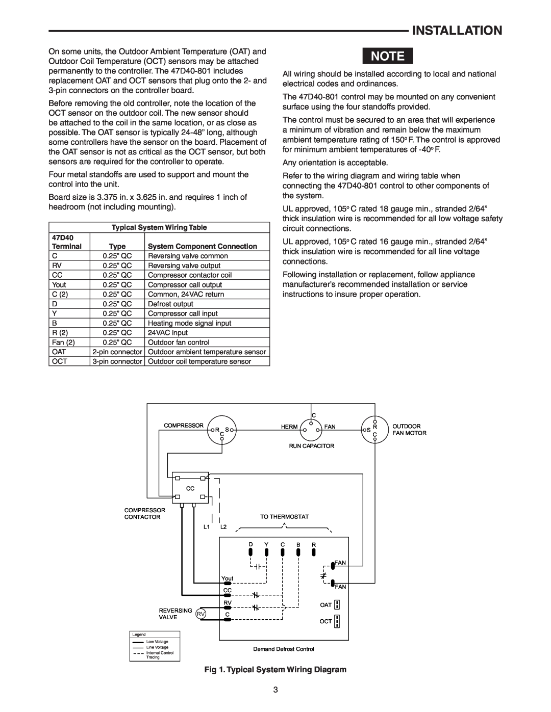 White Rodgers 47D40-801 installation instructions Installation, Typical System Wiring Diagram 