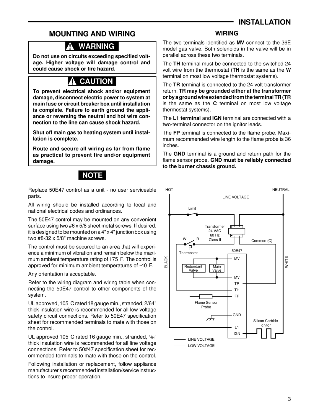 White Rodgers 5.00E+48 installation instructions Mounting and Wiring, Installation 