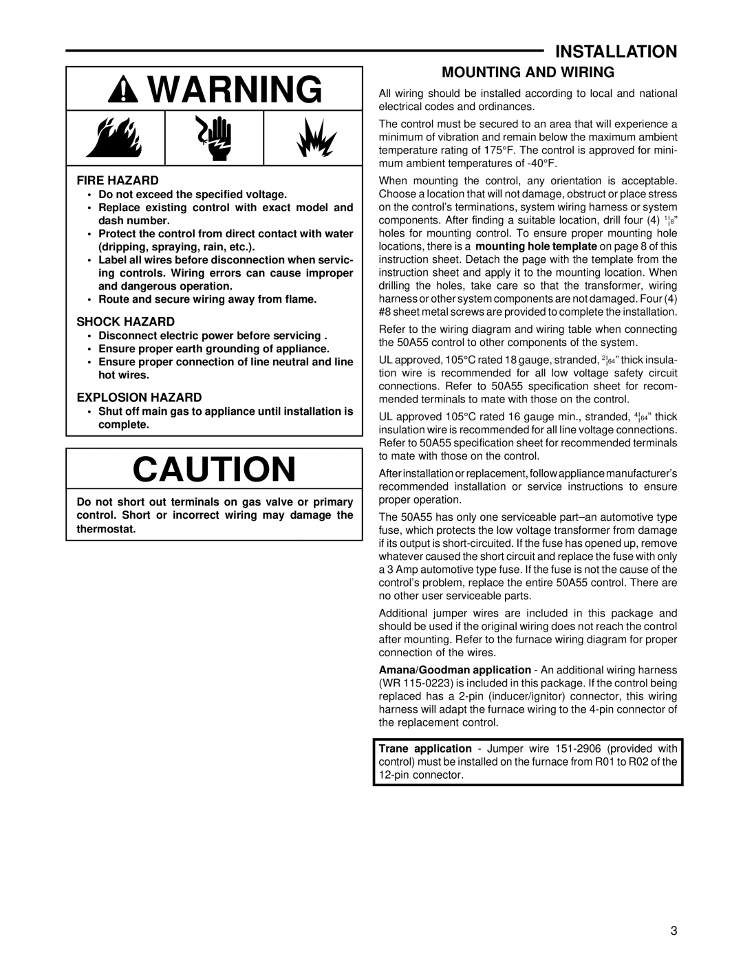 White Rodgers 50A55-843 installation instructions Installation, Mounting and Wiring 