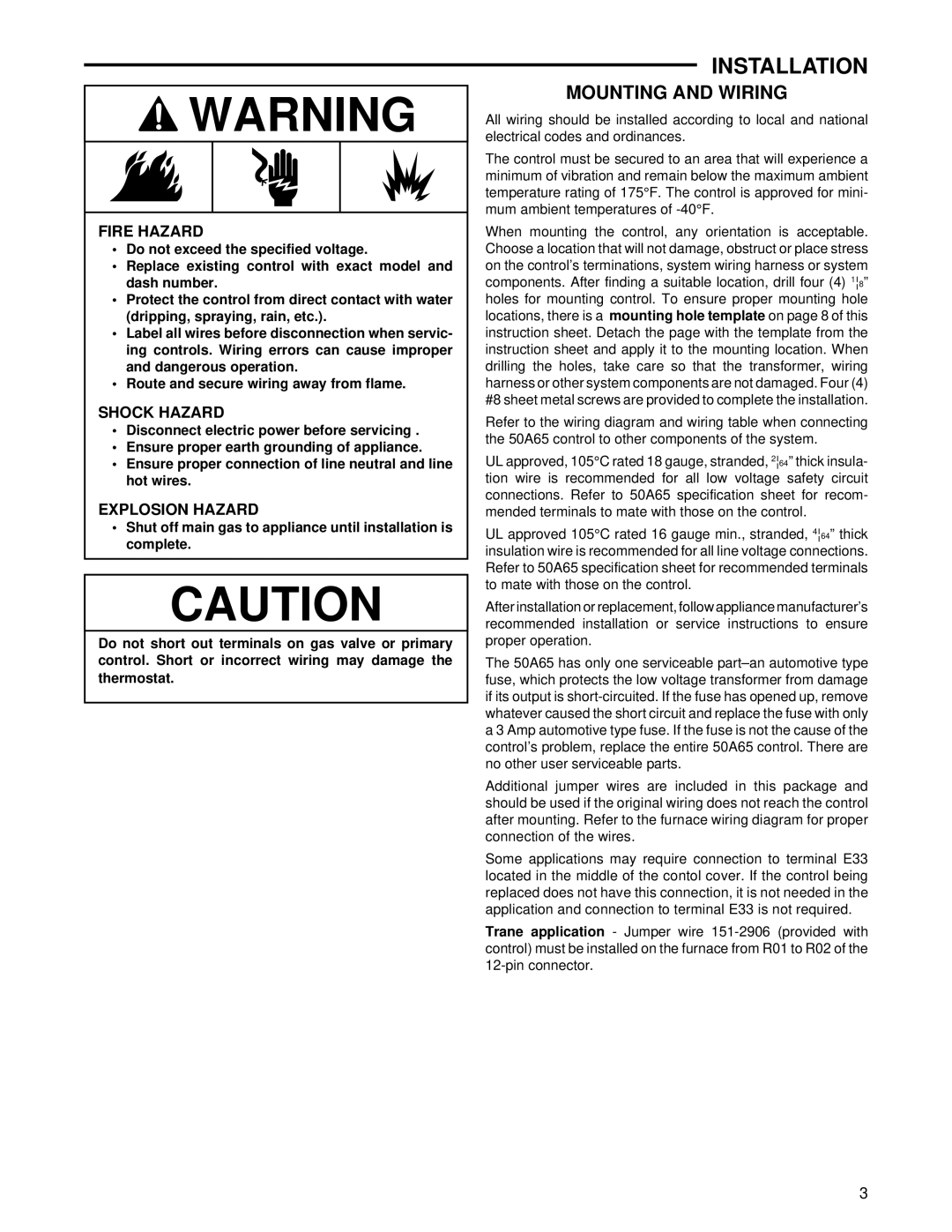 White Rodgers 50A65-843 installation instructions Installation, Mounting and Wiring 