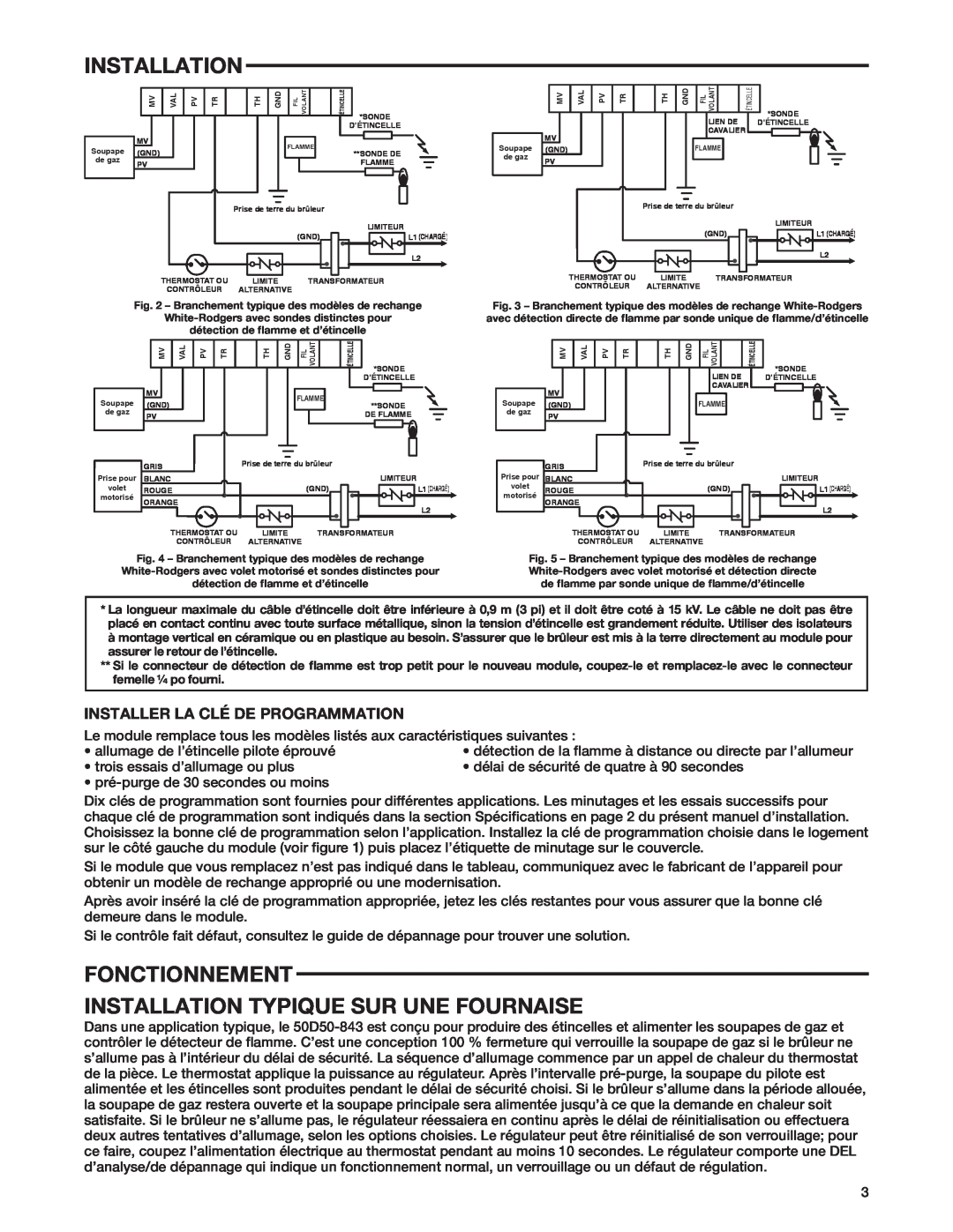 White Rodgers 50D50-843 manual Fonctionnement Installation Typique Sur Une Fournaise, Installer La Clé De Programmation 