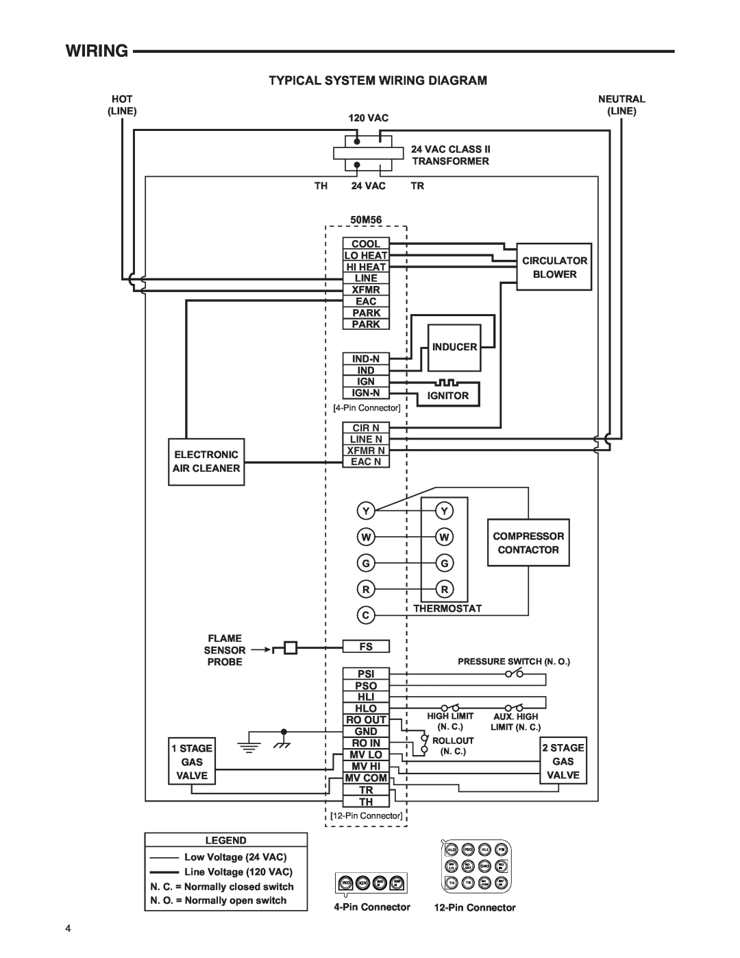 White Rodgers 50M56-743 Typical System Wiring Diagram, Cir N, Line N, Xfmr N, Eac N, Compressor, Contactor, Ro Out 