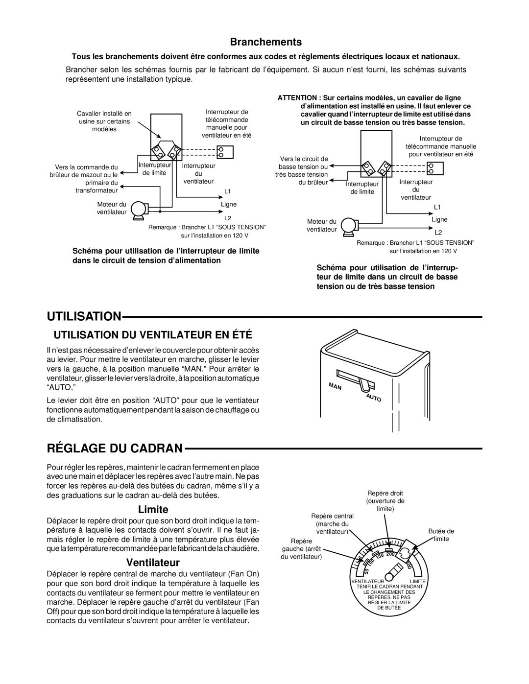 White Rodgers 5D51-78, 5D51-90, 5D51-35 installation instructions Réglage DU Cadran, Utilisation DU Ventilateur EN ÉTÉ 