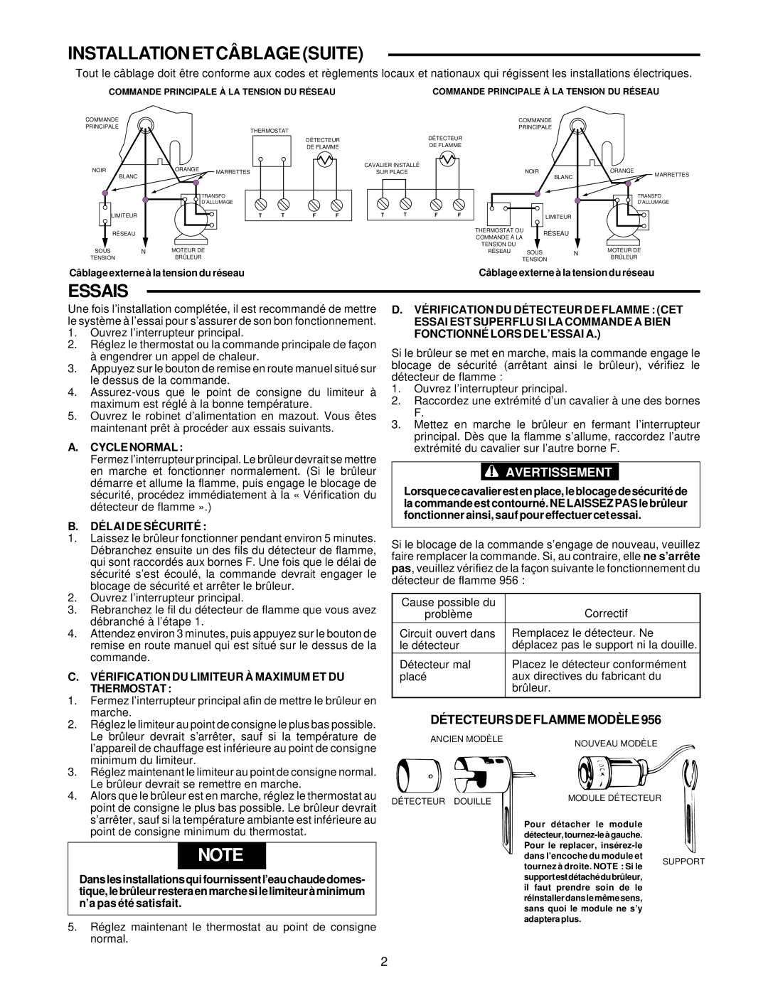 White Rodgers 668 Installation ET Câblage Suite, Essais, Réglez maintenant le thermostat au point de consigne normal 