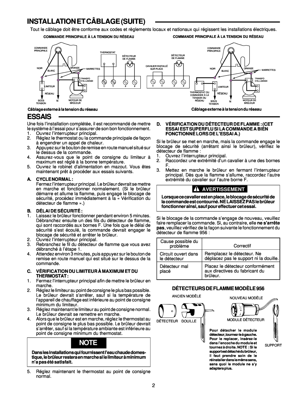 White Rodgers 668 Installation Et Câblage Suite, Essais, Avertissement, A.Cycle Normal, B.Délai De Sécurité, Thermostat 