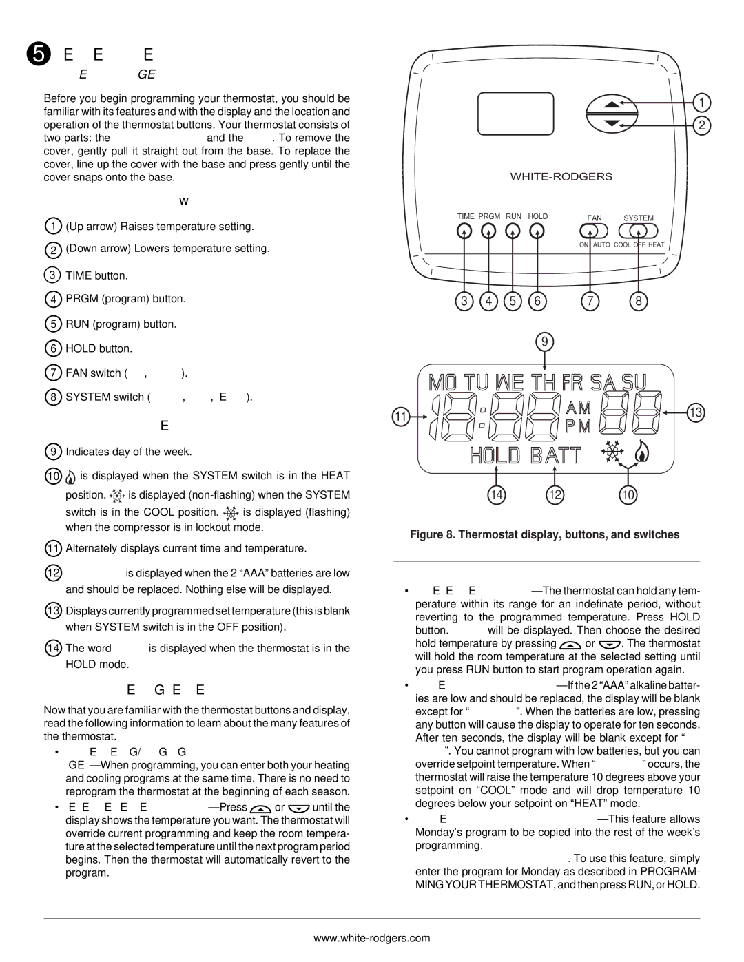 White Rodgers 775 installation instructions Thermostat Buttons and Switches, From Third 