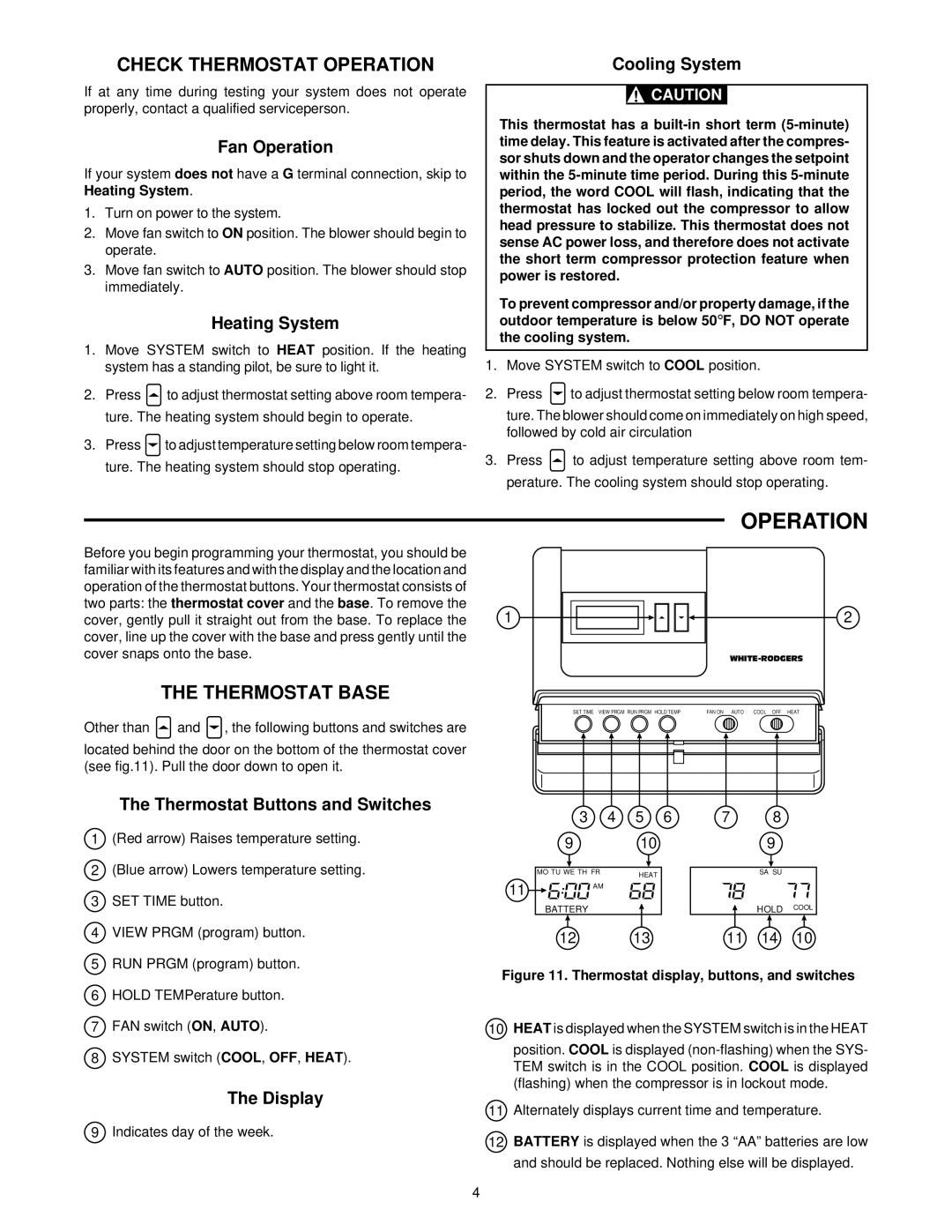 White Rodgers 7904 specifications Check Thermostat Operation, Thermostat Base 