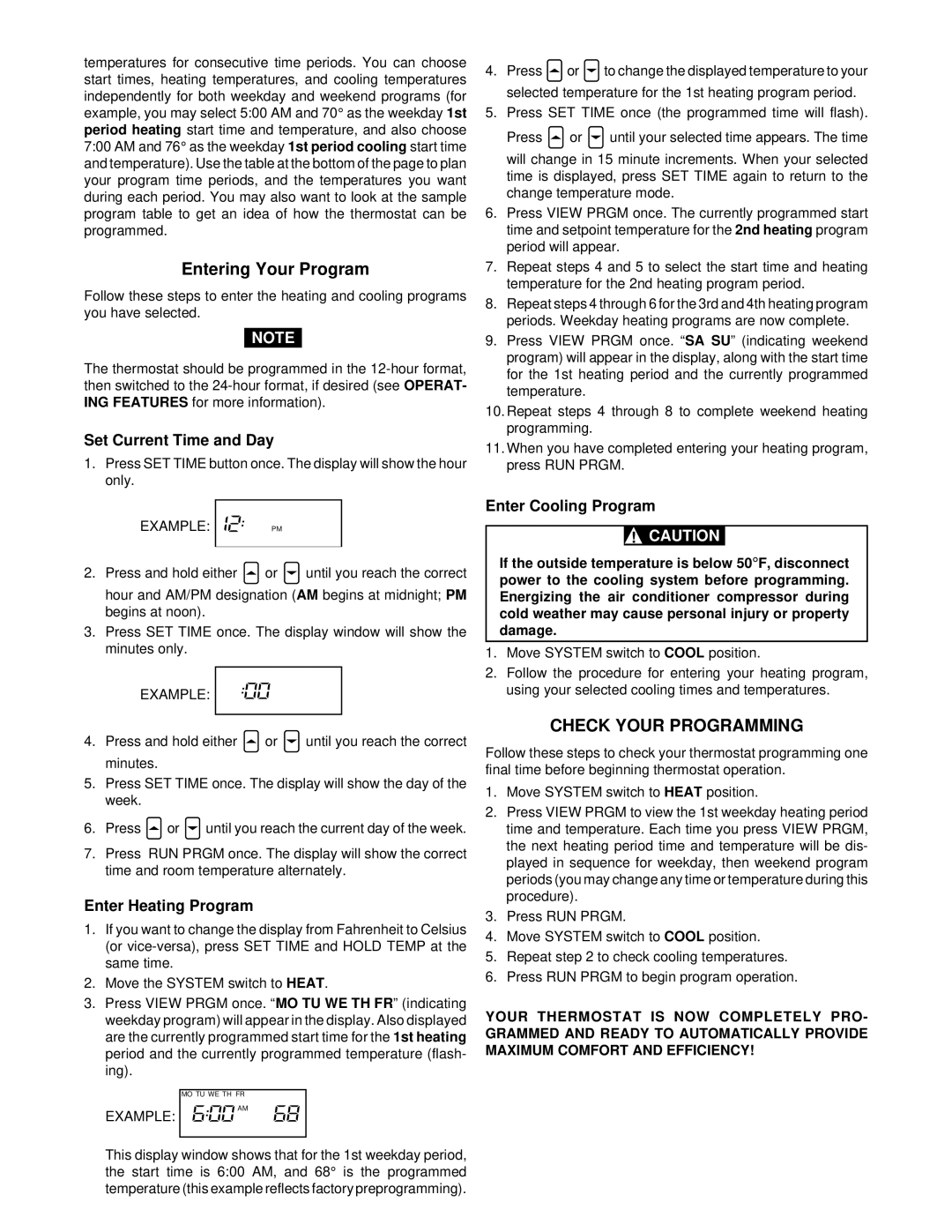 White Rodgers 7904 specifications Entering Your Program, Check Your Programming 