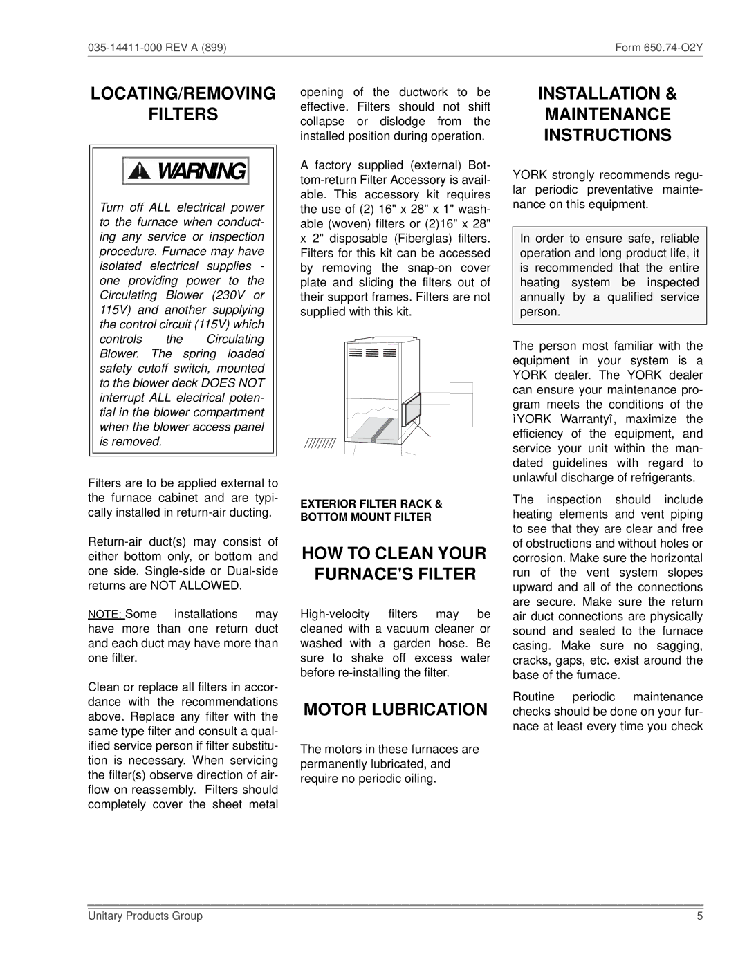 White Rodgers 80 owner manual LOCATING/REMOVING Filters, Motor Lubrication, Installation Maintenance Instructions 