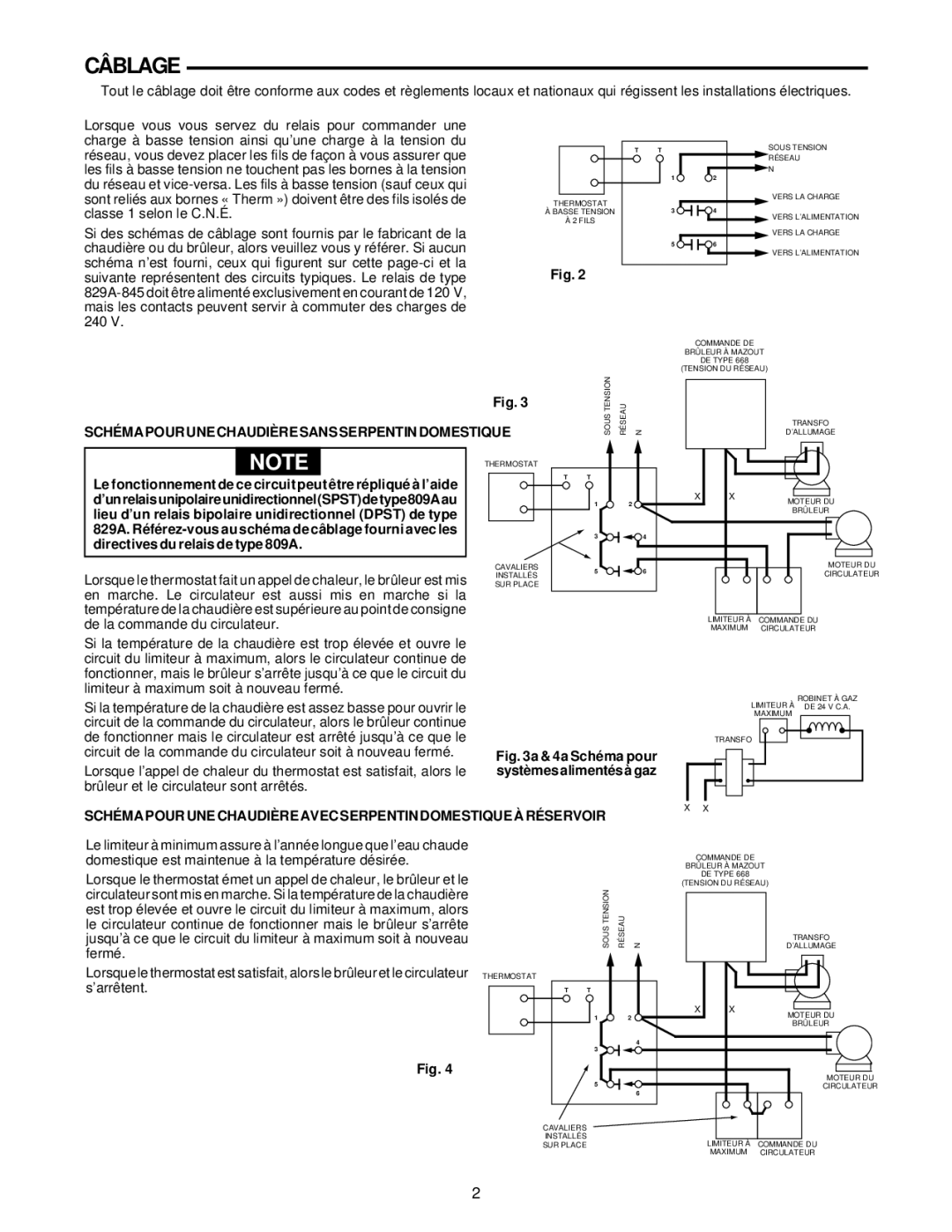 White Rodgers 829A-845 specifications Câblage, Schéma Pour UNE Chaudière Sans Serpentin Domestique 