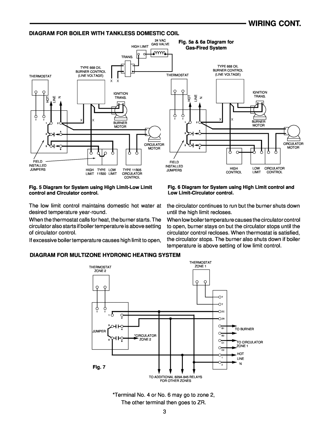 White Rodgers 829A-845 specifications Wiring Cont, Diagram For Boiler With Tankless Domestic Coil 