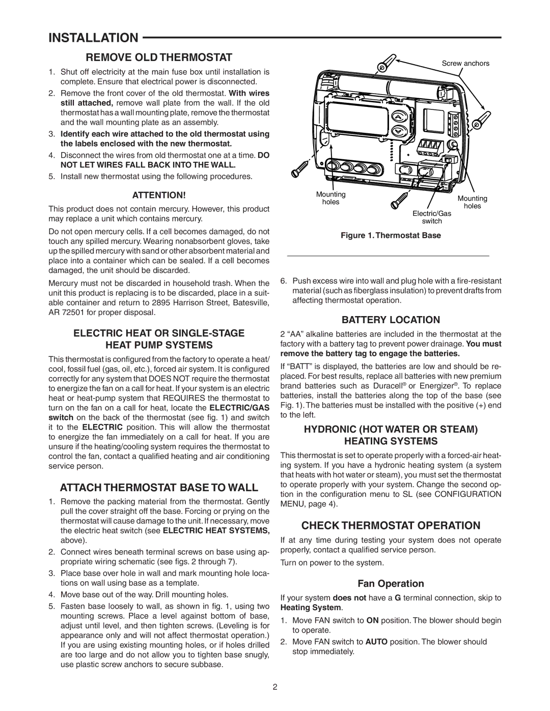 White Rodgers 875 Installation, Remove OLD Thermostat, Attach Thermostat Base to Wall, Check Thermostat Operation 