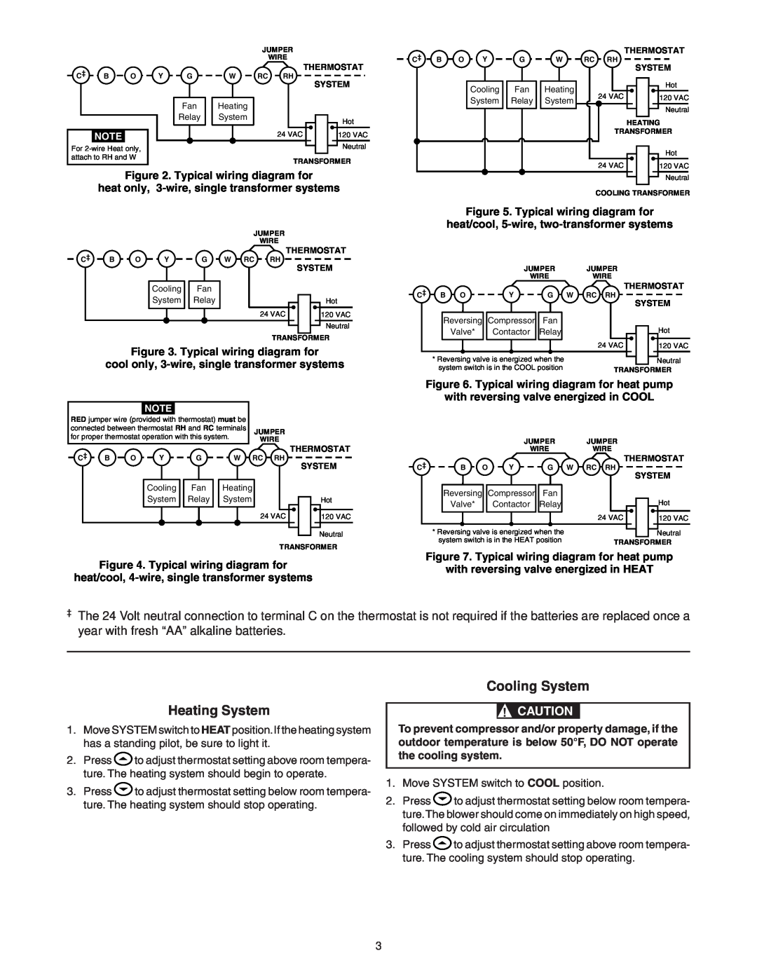 White Rodgers 875 Heating System, Cooling System, Typical wiring diagram for, heat only, 3-wire,single transformer systems 