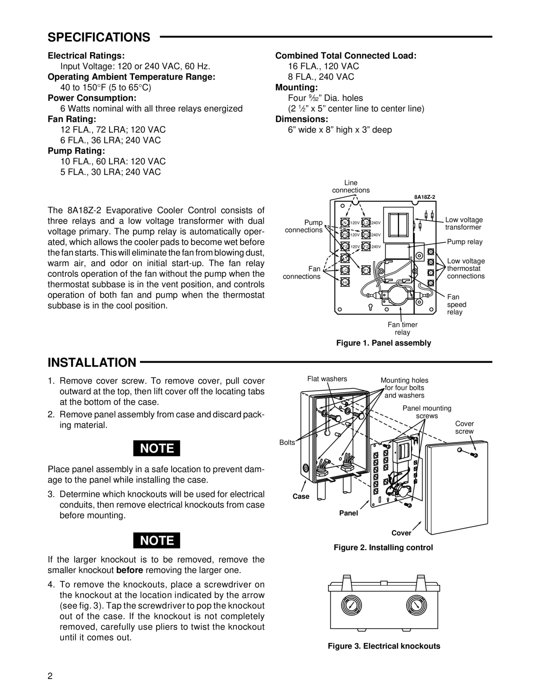 White Rodgers 8A18Z-2 installation instructions Specifications, Installation 