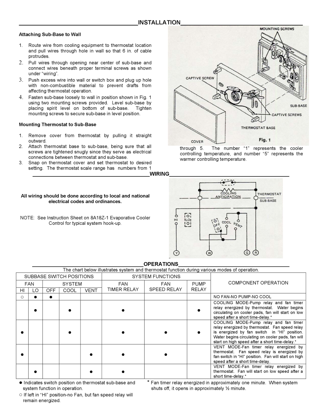 White Rodgers 8A18Z-2 installation instructions Installation, Attaching Sub-Base to Wall 