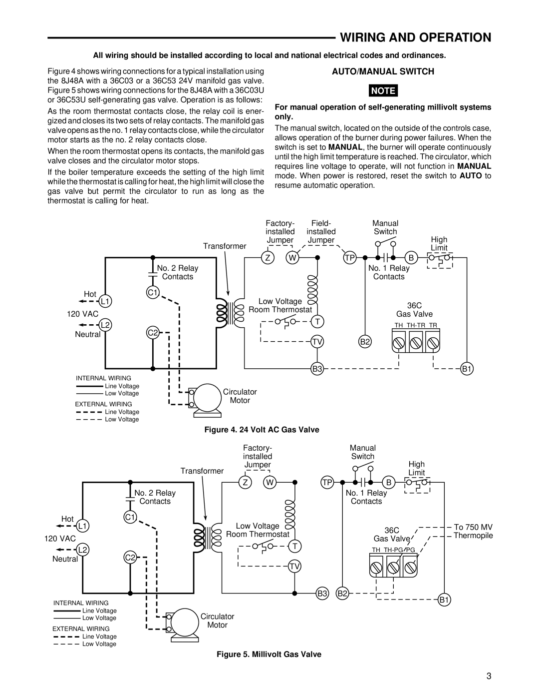 White Rodgers 8J48A specifications Wiring and Operation, Volt AC Gas Valve 