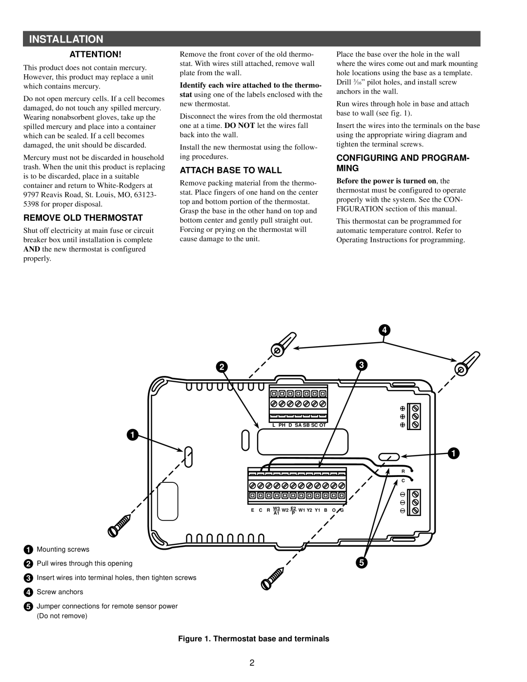 White Rodgers 90 SERIES Installation, Remove OLD Thermostat, Attach Base to Wall, Configuring and PROGRAM- Ming 