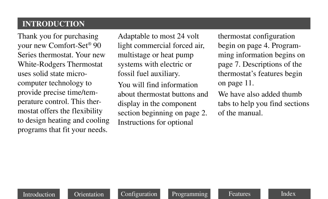 White Rodgers 90 manual Introduction 