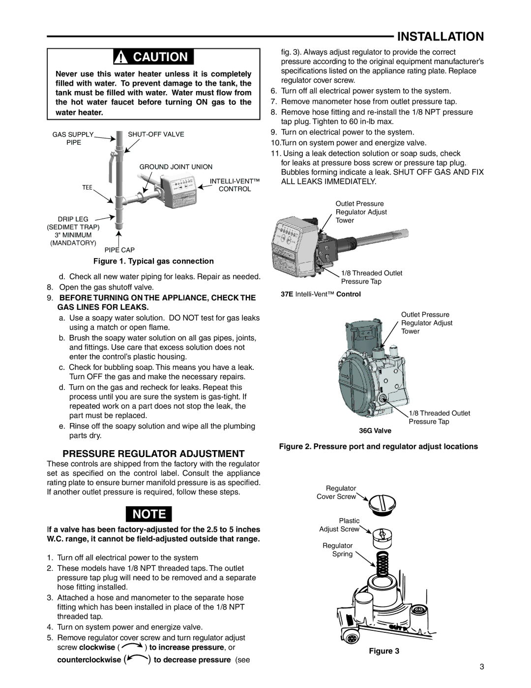 White Rodgers 37E73A-918, 927, 922, 921 Pressure Regulator Adjustment, Pressure port and regulator adjust locations 