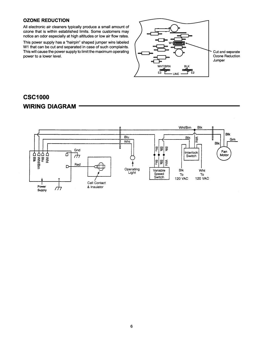 White Rodgers owner manual CSC1000 WIRING DIAGRAM, Ozone Reduction 