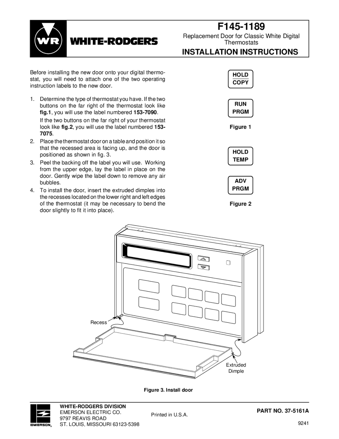 White Rodgers F145-1189 installation instructions WHITE-RODGERS Thermostats, Installation Instructions 