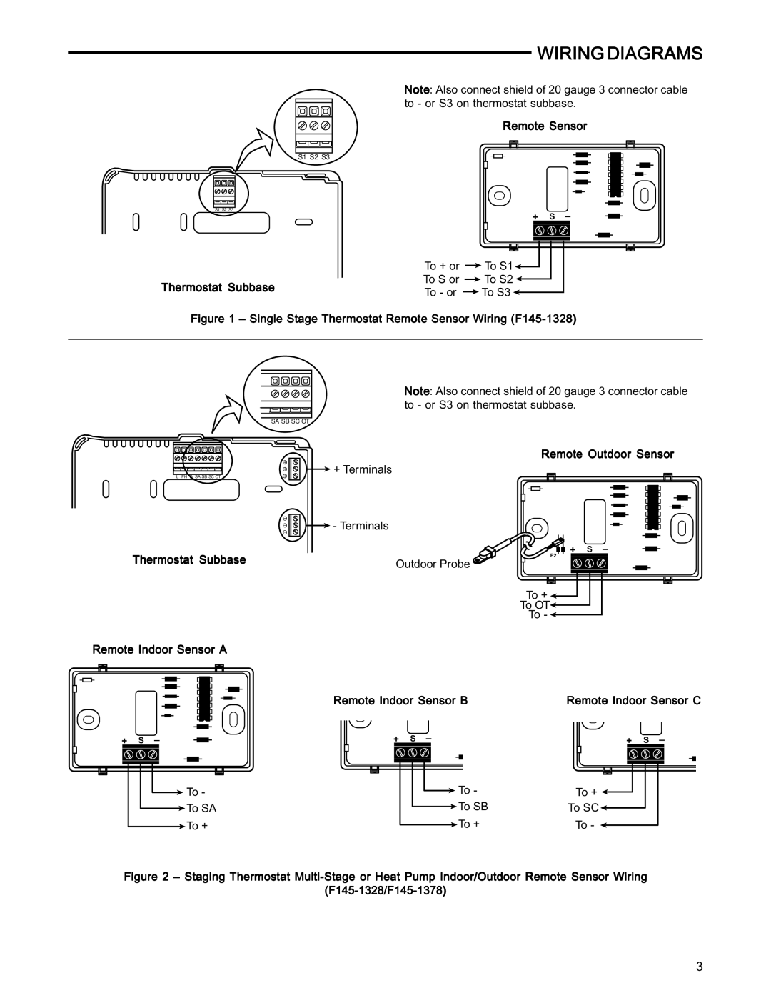 White Rodgers F145-1378 specifications Wiring Diagrams, Single Stage Thermostat Remote Sensor Wiring F145-1328 