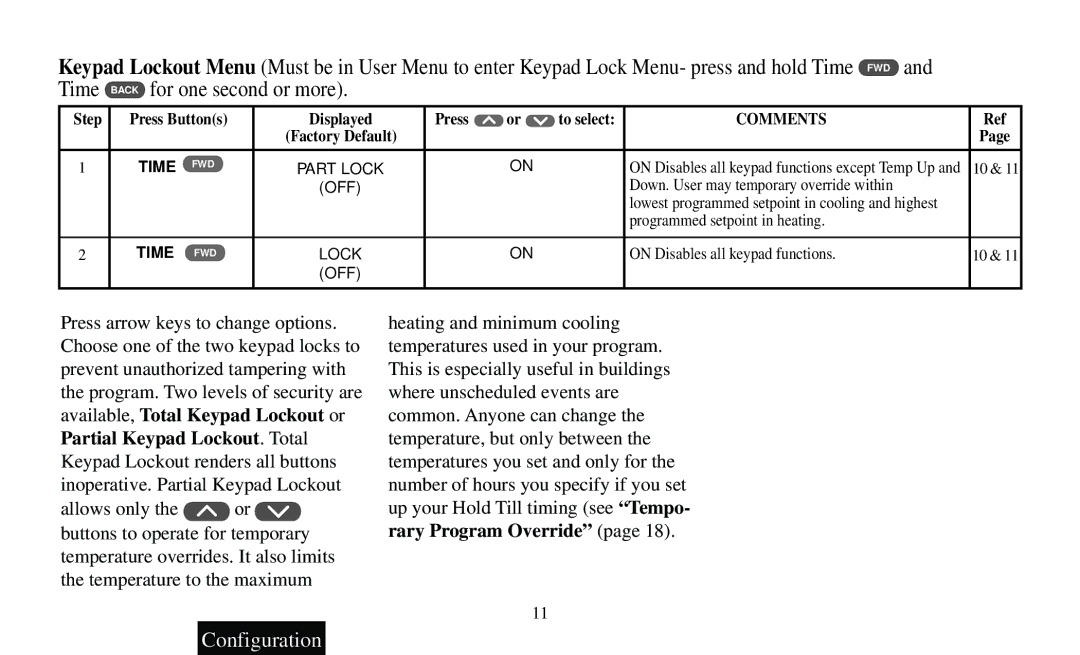 White Rodgers F95-391 operating instructions Total, Allows only, Tempo, Rary Program Override 