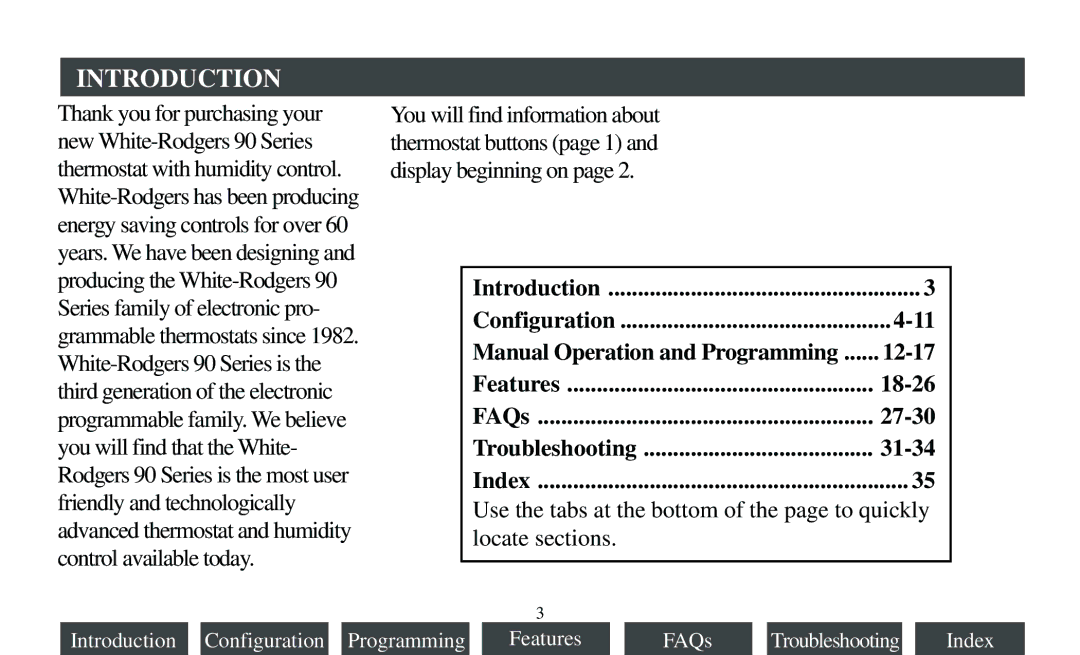 White Rodgers F95-391 operating instructions Introduction Configuration 