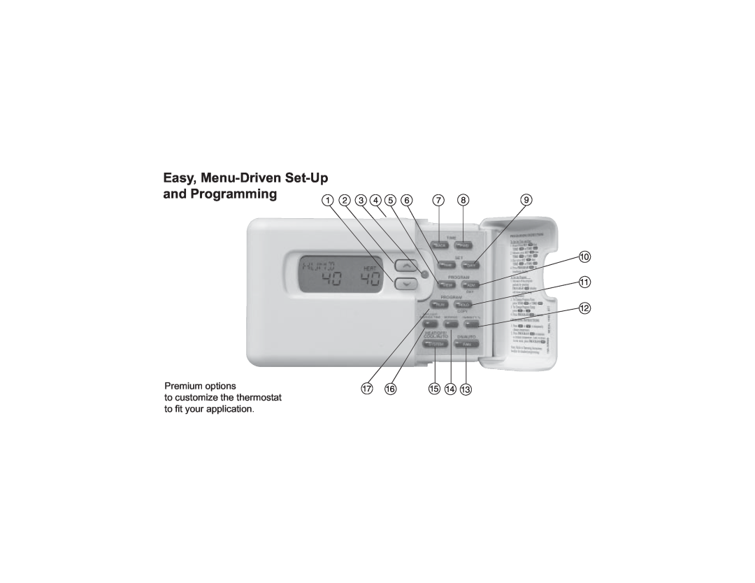 White Rodgers F95-391 operating instructions Easy, Menu-Driven Set-Up, and Programming, Premium options 