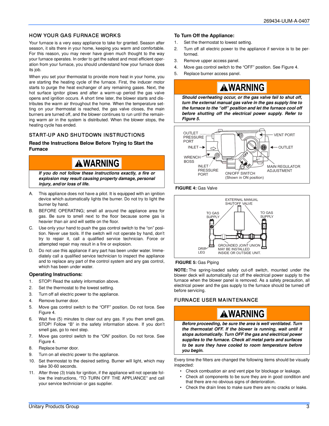 White Rodgers FL9s UP, PS9 Up HOW Your GAS Furnace Works, To Turn Off the Appliance, START-UP and Shutdown Instructions 