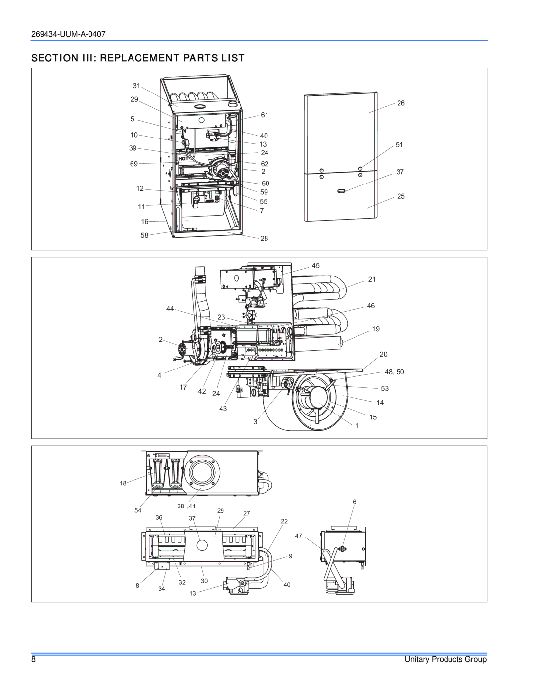 White Rodgers FC9s Up, FL9s UP, PS9 Up service manual Section III Replacement Parts List 