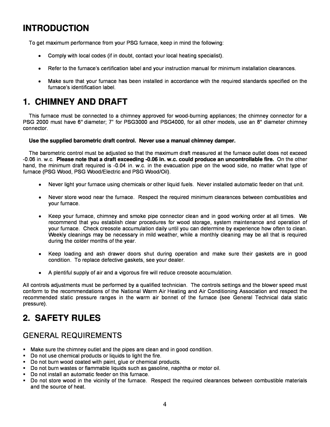 White Rodgers G1N 4R9 manual Introduction, Chimney And Draft, Safety Rules, General Requirements 