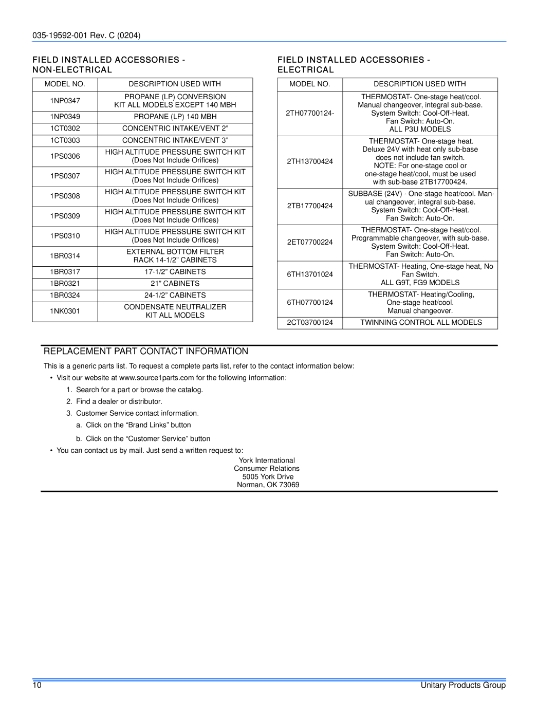 White Rodgers G9T, FG9 service manual Field Installed Accessories NON-ELECTRICAL, Field Installed Accessories Electrical 