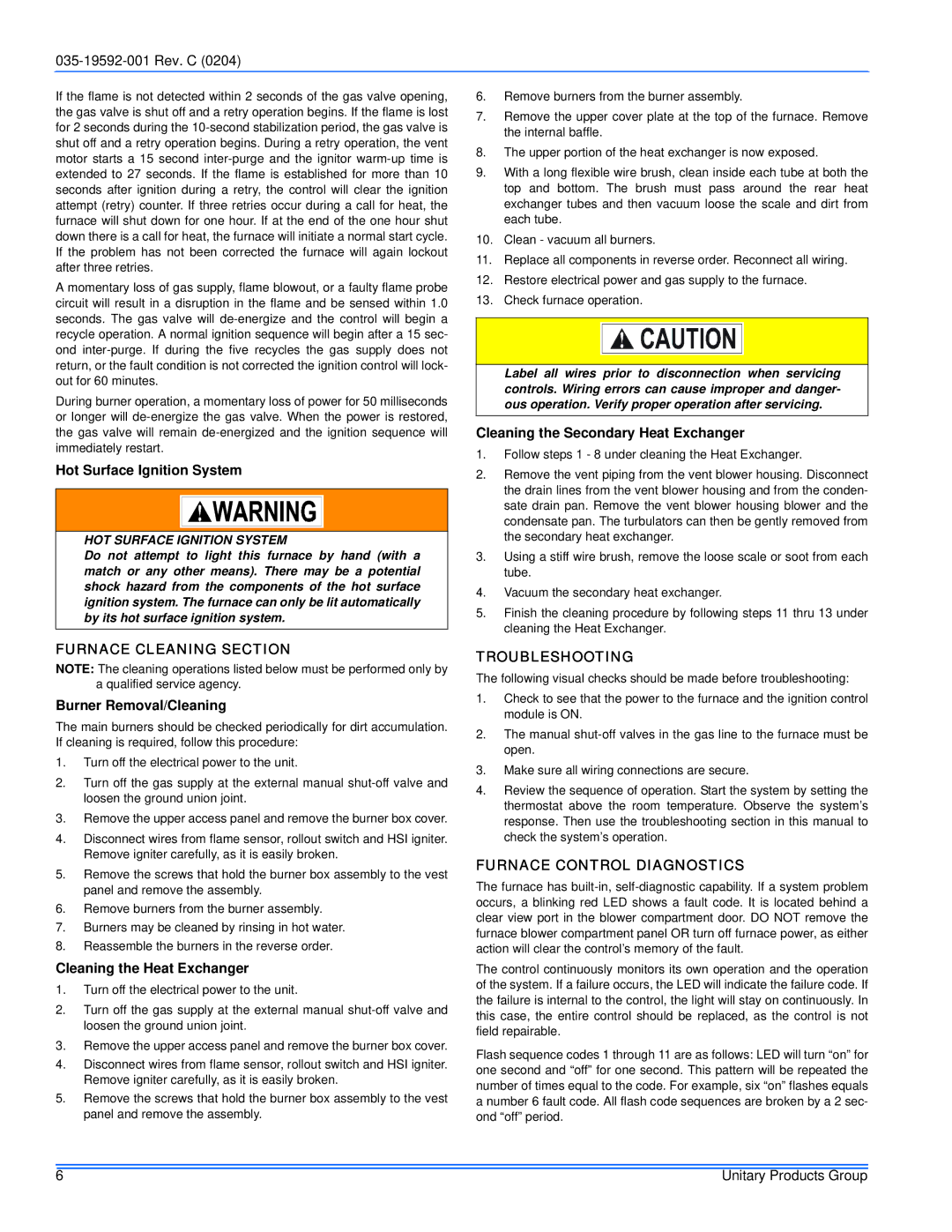 White Rodgers G9T, FG9 service manual Furnace Cleaning Section, Troubleshooting, Furnace Control Diagnostics 