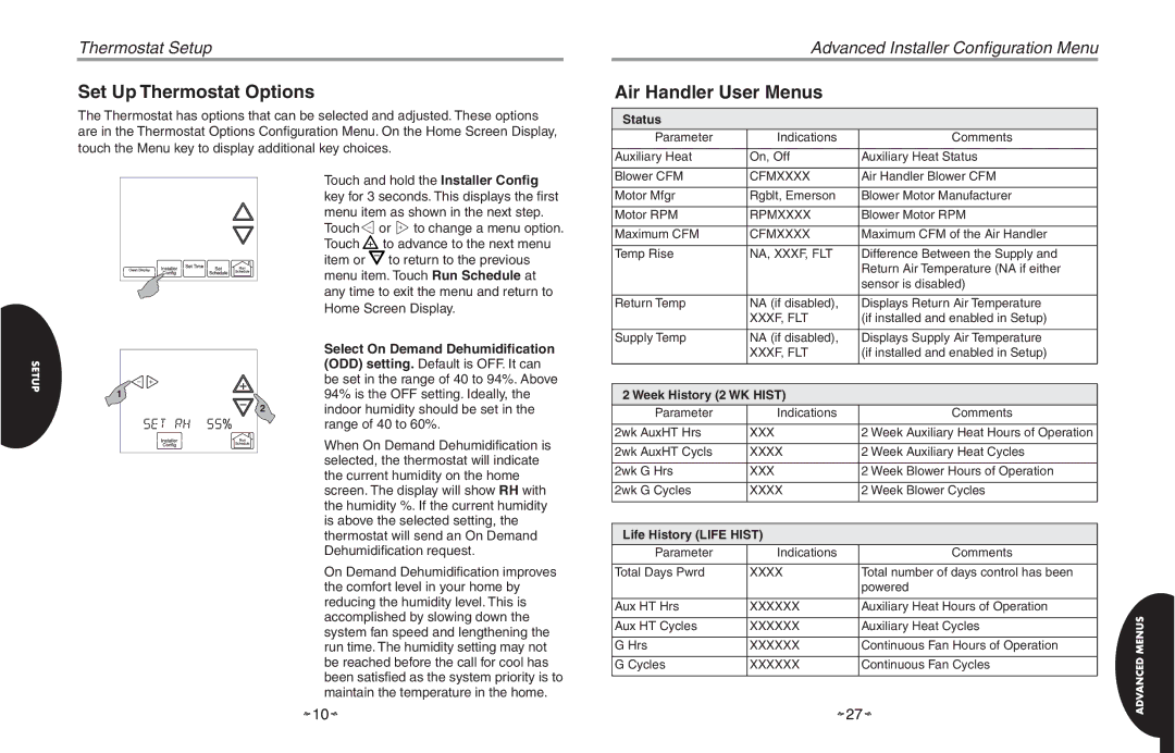 White Rodgers HC-TST501CMMS manual Set Up Thermostat Options, Select On Demand Dehumidiﬁcation 