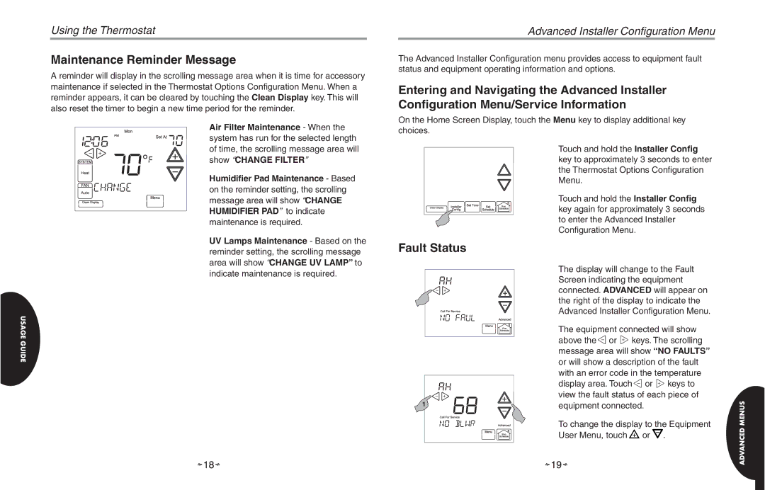 White Rodgers HC-TST501CMMS manual Maintenance Reminder Message, Fault Status 