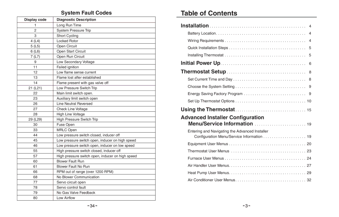 White Rodgers HC-TST501CMMS manual Table of Contents 