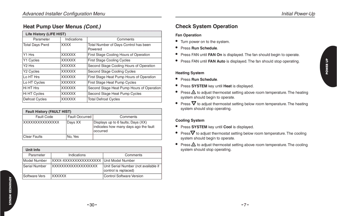 White Rodgers HC-TST501CMMS Check System Operation, Fan Operation, Heating System Press Run Schedule, Cooling System 