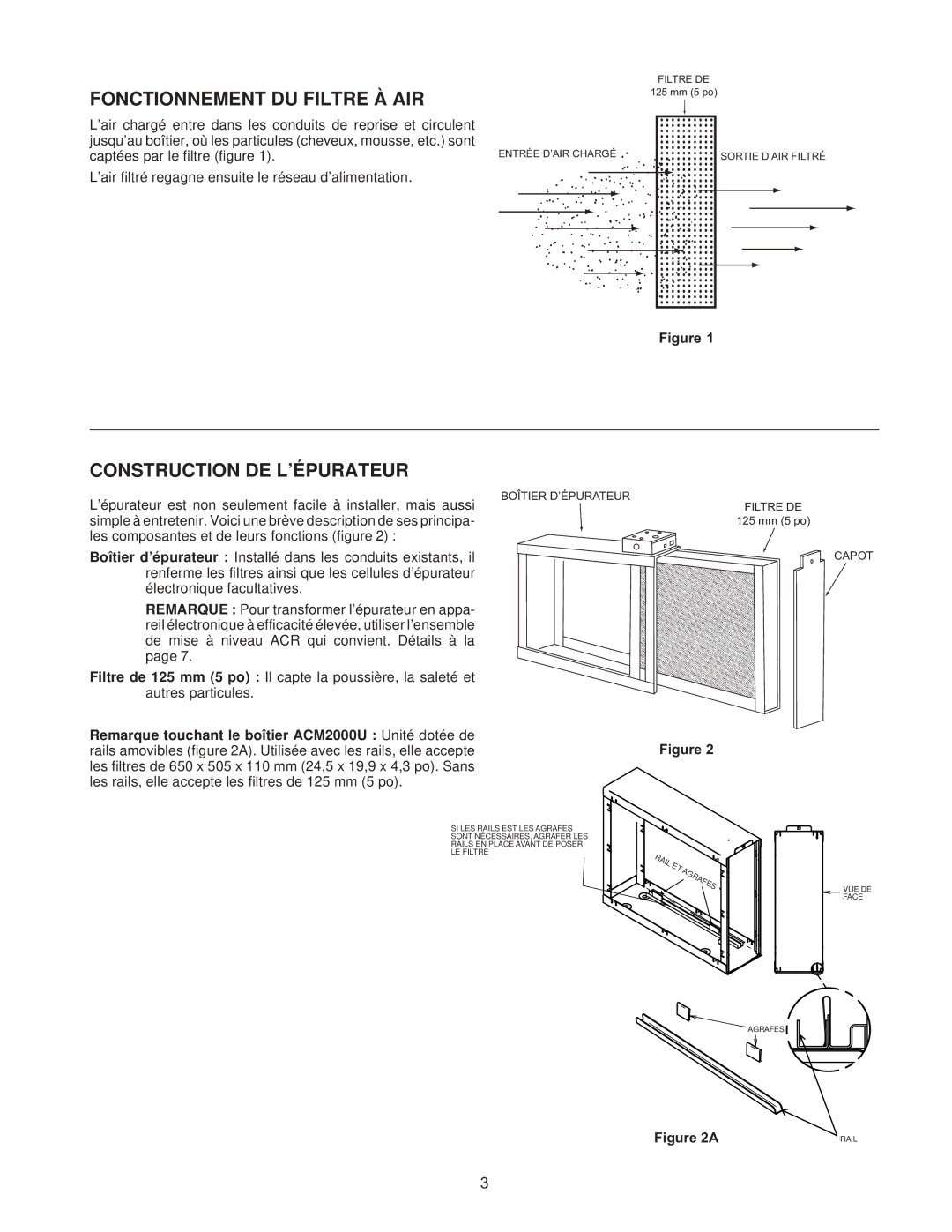 White Rodgers pmnACM/ACB owner manual Fonctionnement DU Filtre À AIR, Construction DE L’ÉPURATEUR 