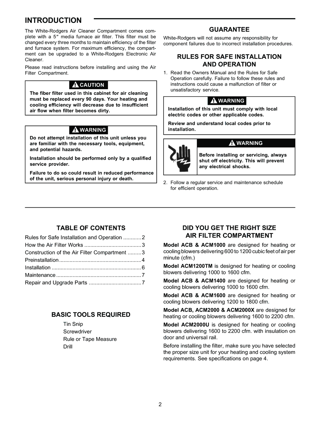 White Rodgers pmnACM/ACB owner manual Introduction 